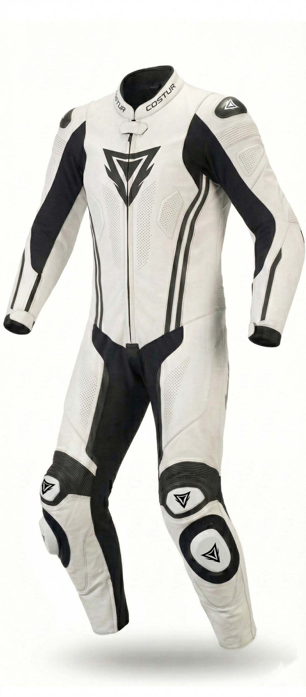 Zypher-X One-Piece Men’s Motorcycle Suit | White / Black