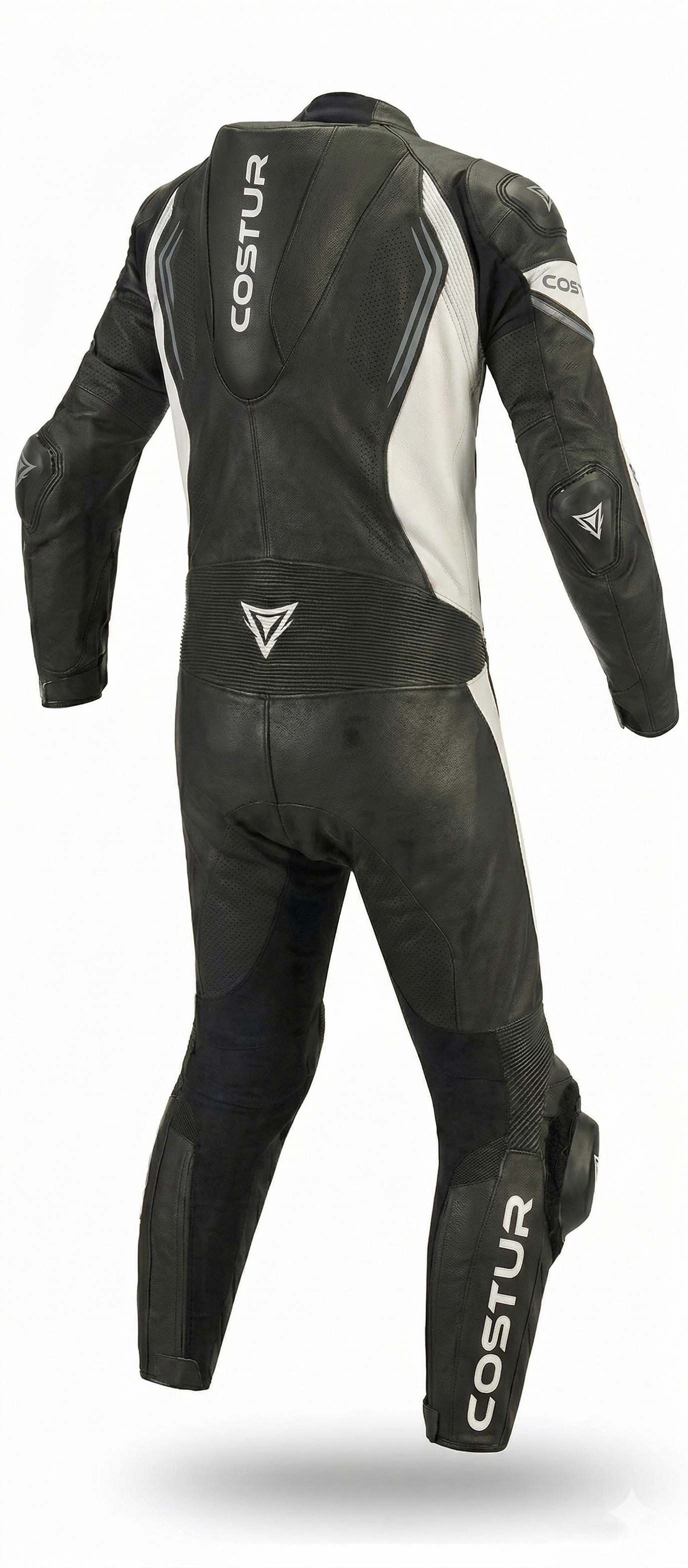 Trexor-V One-Piece Men’s Motorcycle Suit | Black / White
