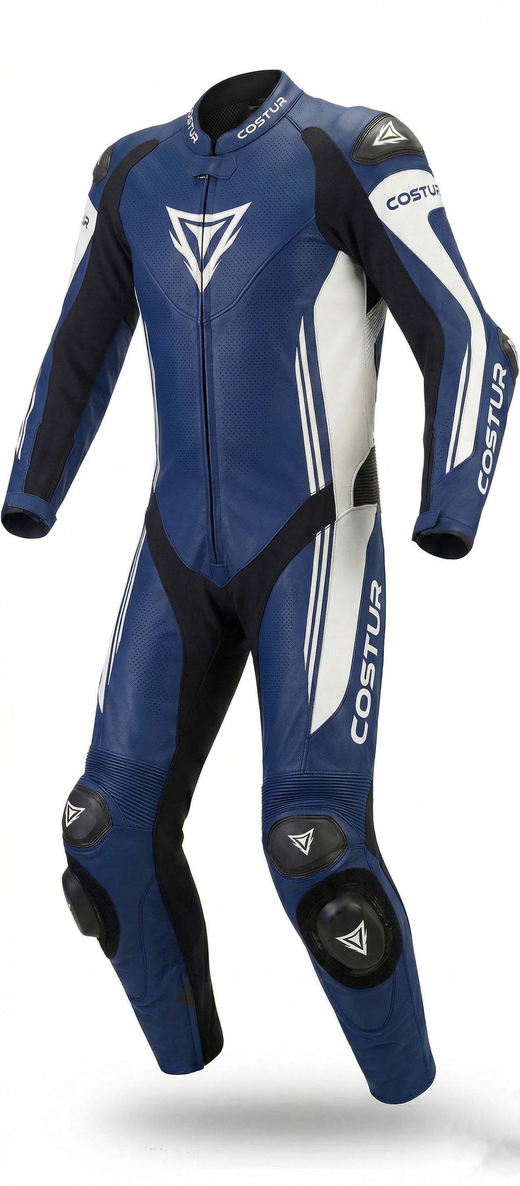 Trexor-V One-Piece Men’s Motorcycle Suit | Blue / White