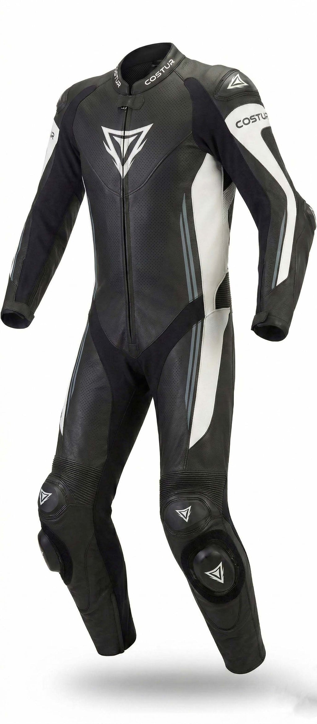 Trexor-V One-Piece Men’s Motorcycle Suit | Black / White