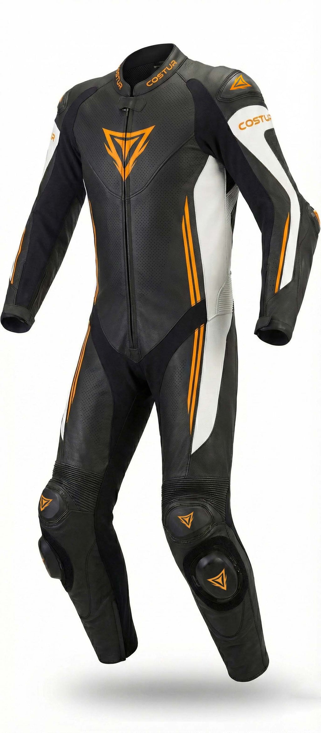 Trexor-V One-Piece Men’s Motorcycle Suit | Orange / Black